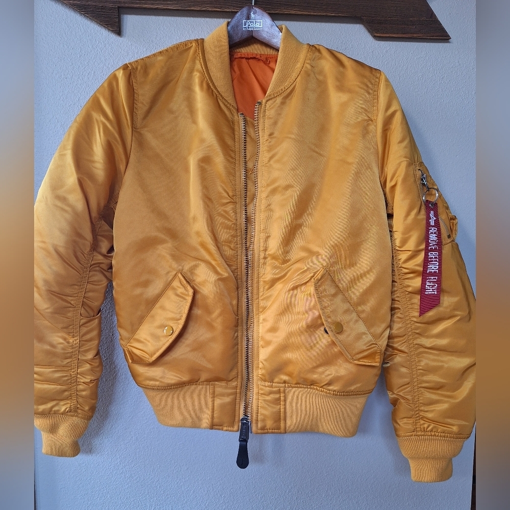 Vintage Alpha Industries MA-1 Reversible Bomber Jacket Gold Orange Zip Unisex XS